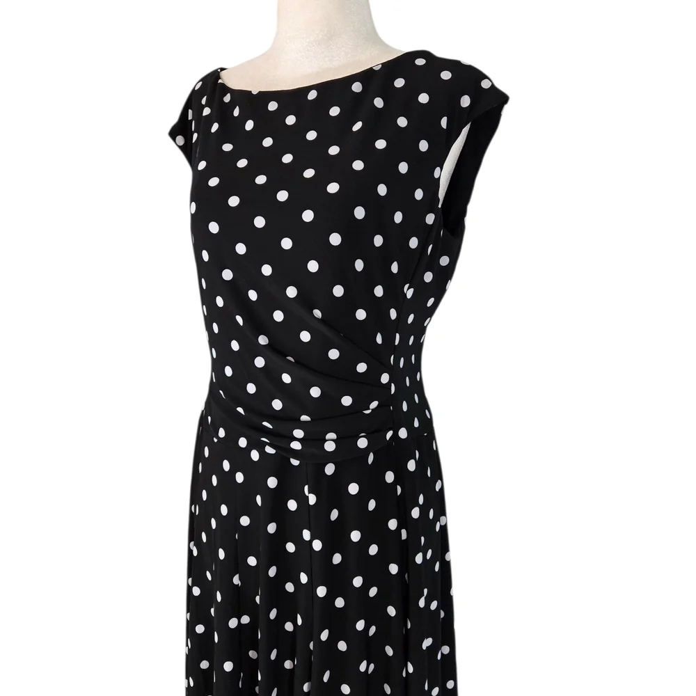 Lauren Ralph Lauren Black Midi Dress with White Dots Sz 12 - Picture 8 of 16